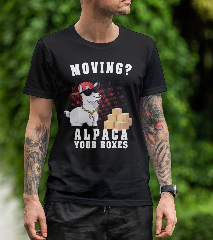 Moving? Alpaca Your Boxes Funny Llama Alpaca Animal Pun Sunglasses T-Shirt
