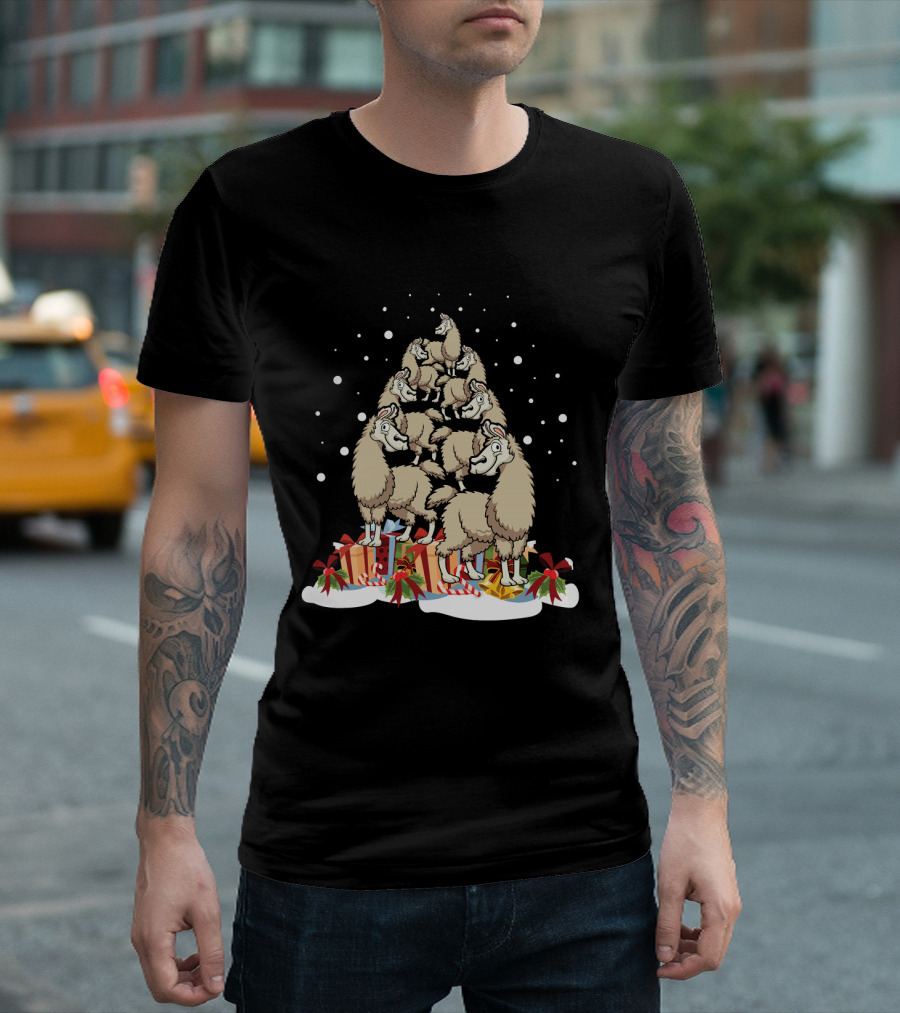 Funny Llama Alpaca Christmas Tree Holiday Present Stack T-Shirt