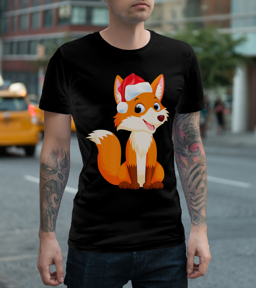 Fox with Santa Hat Christmas Cute Animal T-Shirt