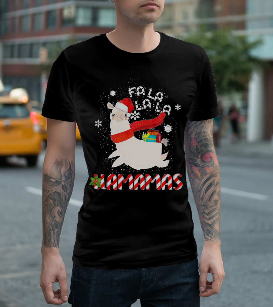 Fa La La Llamas Christmas Funny Alpaca with Santa Hat and Gifts T-Shirt