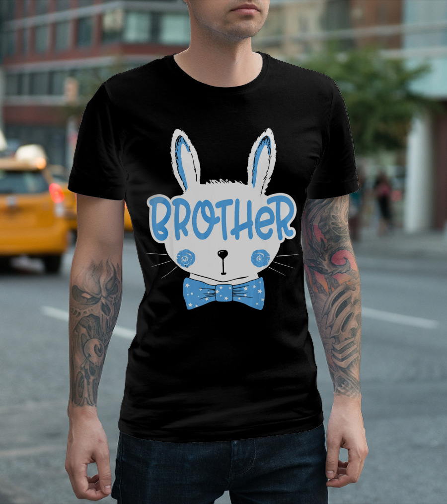 Easter Bunny Brother Blue Star Bowtie T-Shirt