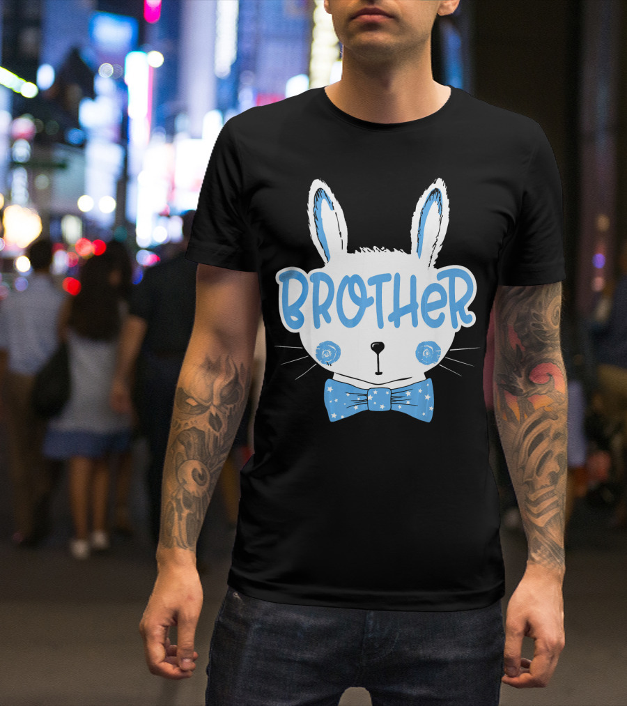 Easter Bunny Brother Blue Star Bowtie T-Shirt