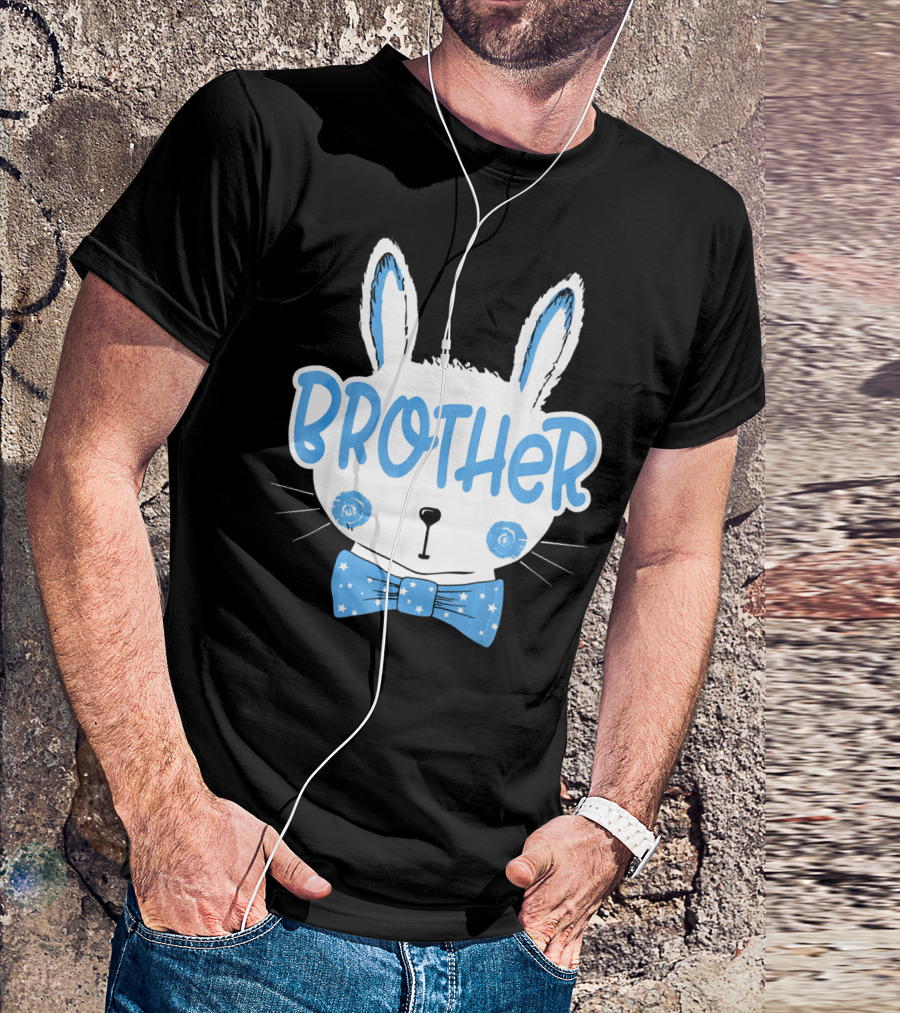 Easter Bunny Brother Blue Star Bowtie T-Shirt