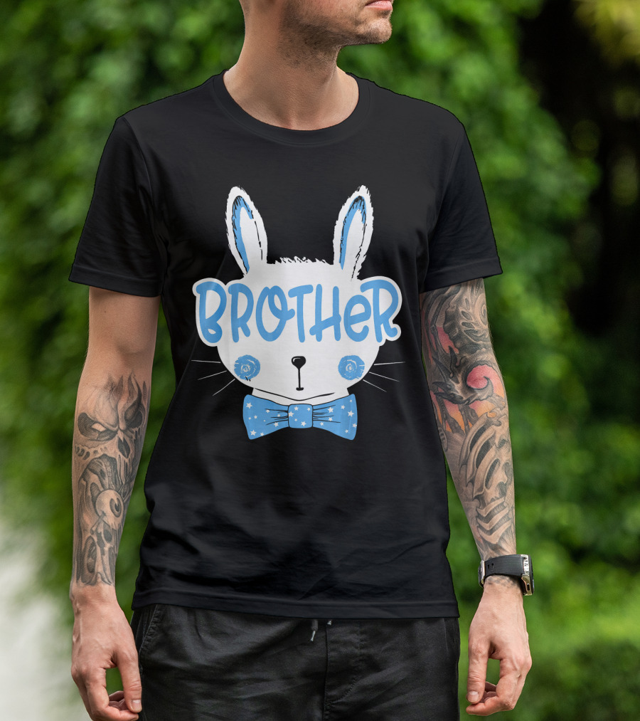 Easter Bunny Brother Blue Star Bowtie T-Shirt