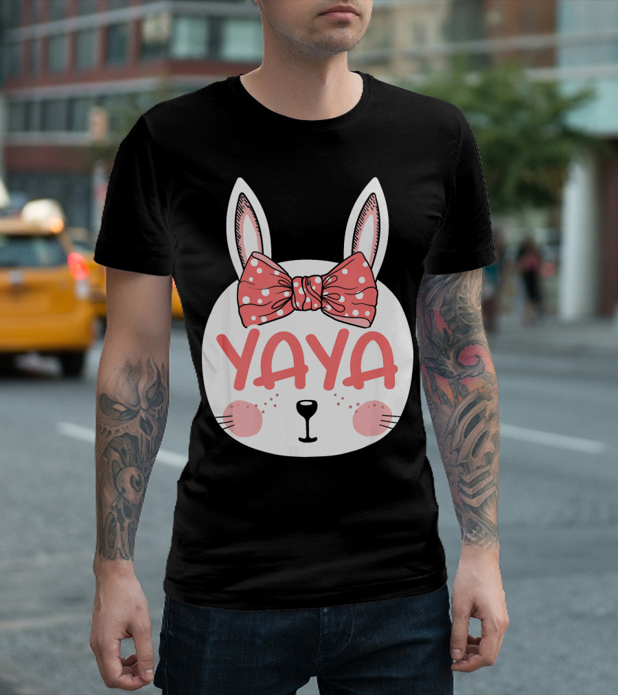 Yaya Easter Bunny With Pink Polka Dot Bow Ears Sunday T-Shirt
