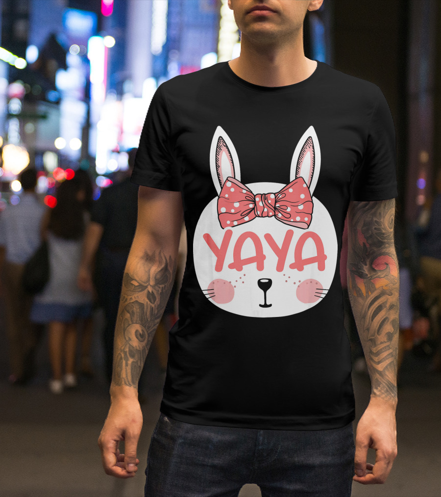 Yaya Easter Bunny With Pink Polka Dot Bow Ears Sunday T-Shirt