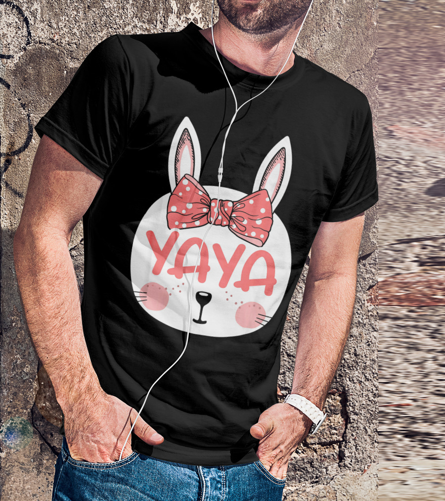 Yaya Easter Bunny With Pink Polka Dot Bow Ears Sunday T-Shirt