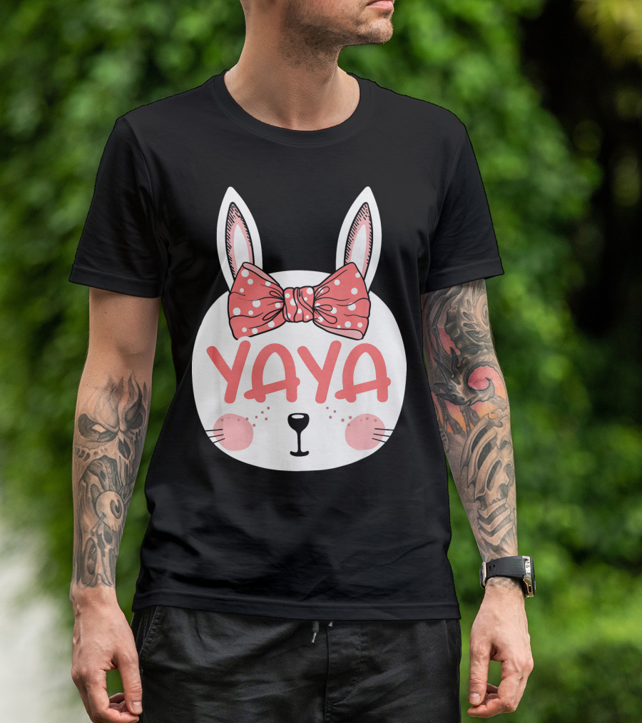 Yaya Easter Bunny With Pink Polka Dot Bow Ears Sunday T-Shirt