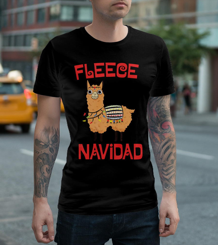 Fleece Navidad Llama Alpaca Christmas Festive Greeting T-Shirt