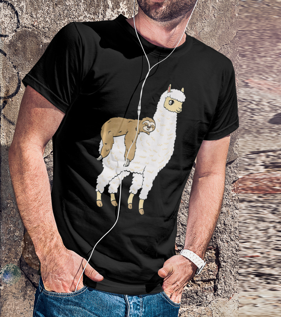 Funny Sloth Taking A Nap On Alpaca Llama T-Shirt