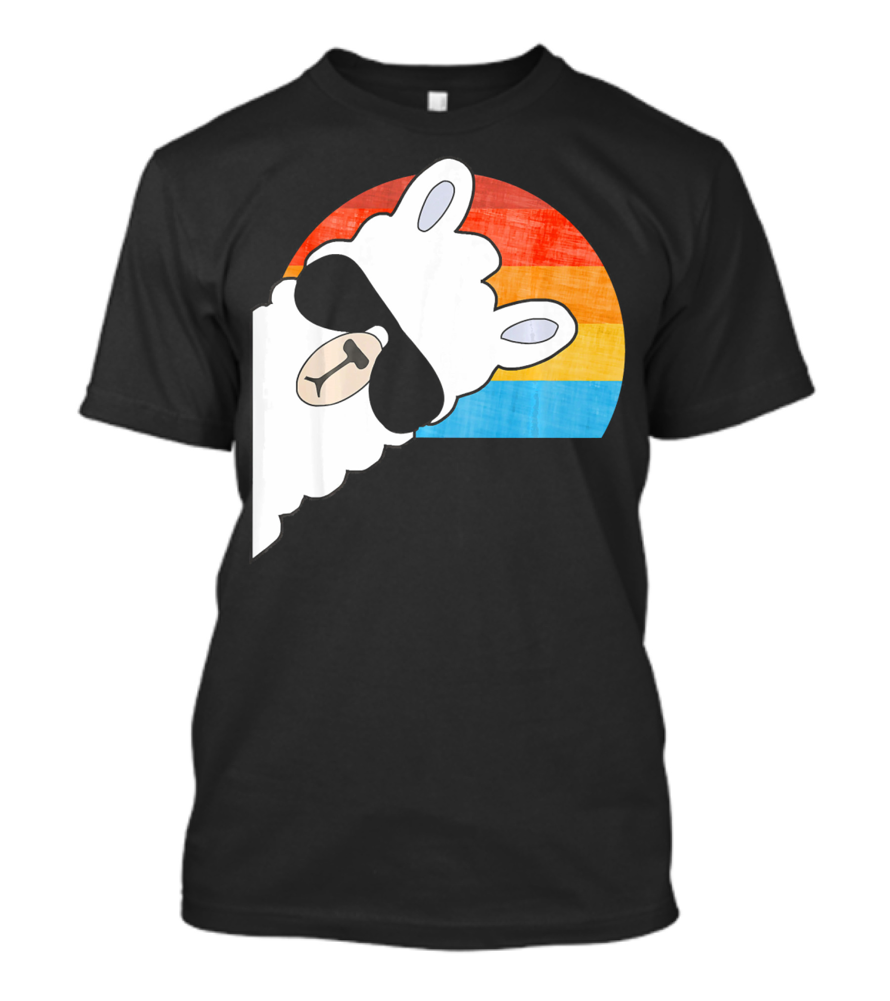 FUNNY LLAMA ALPACA 70s RETRO SUNSET WITH SUNGLASSES AND VINTAGE STRIPES T-Shirt