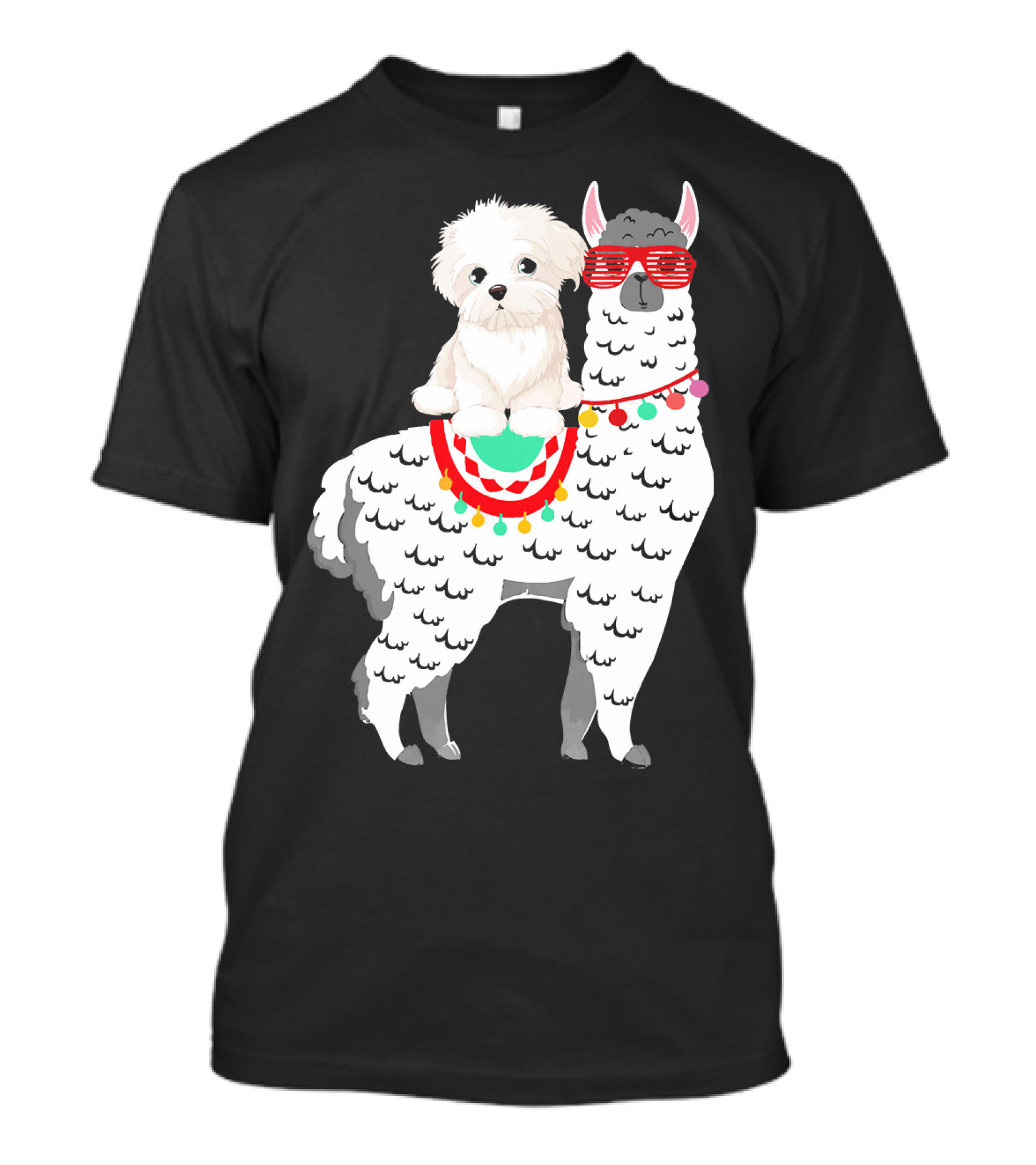 Fa La Llama Westie Riding Llama With Sunglasses And Festive Blanket T-Shirt