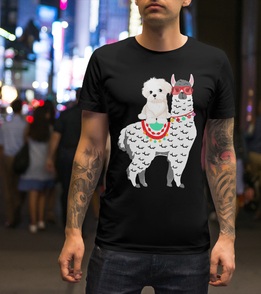 Fa La Llama Westie Riding Llama With Sunglasses And Festive Blanket T-Shirt