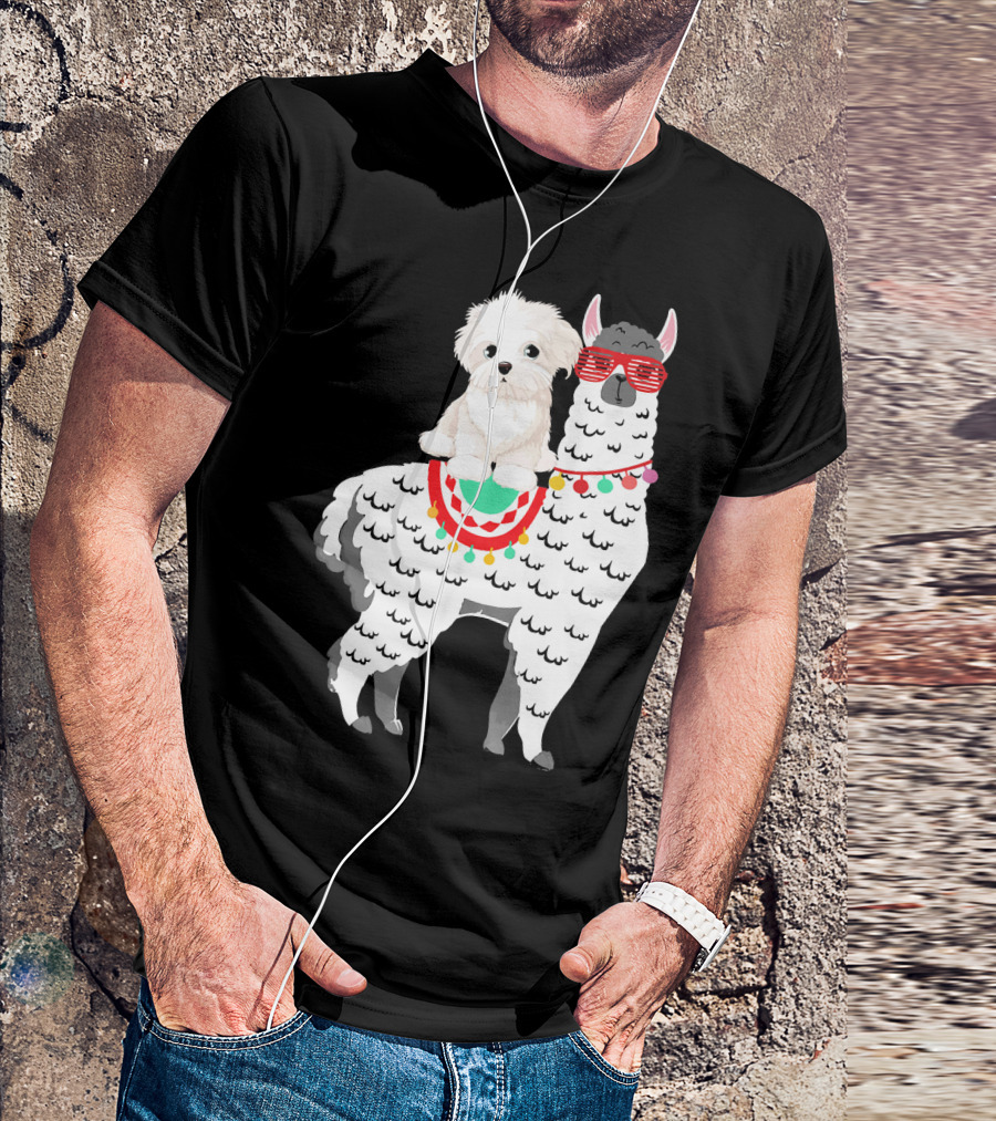 Fa La Llama Westie Riding Llama With Sunglasses And Festive Blanket T-Shirt