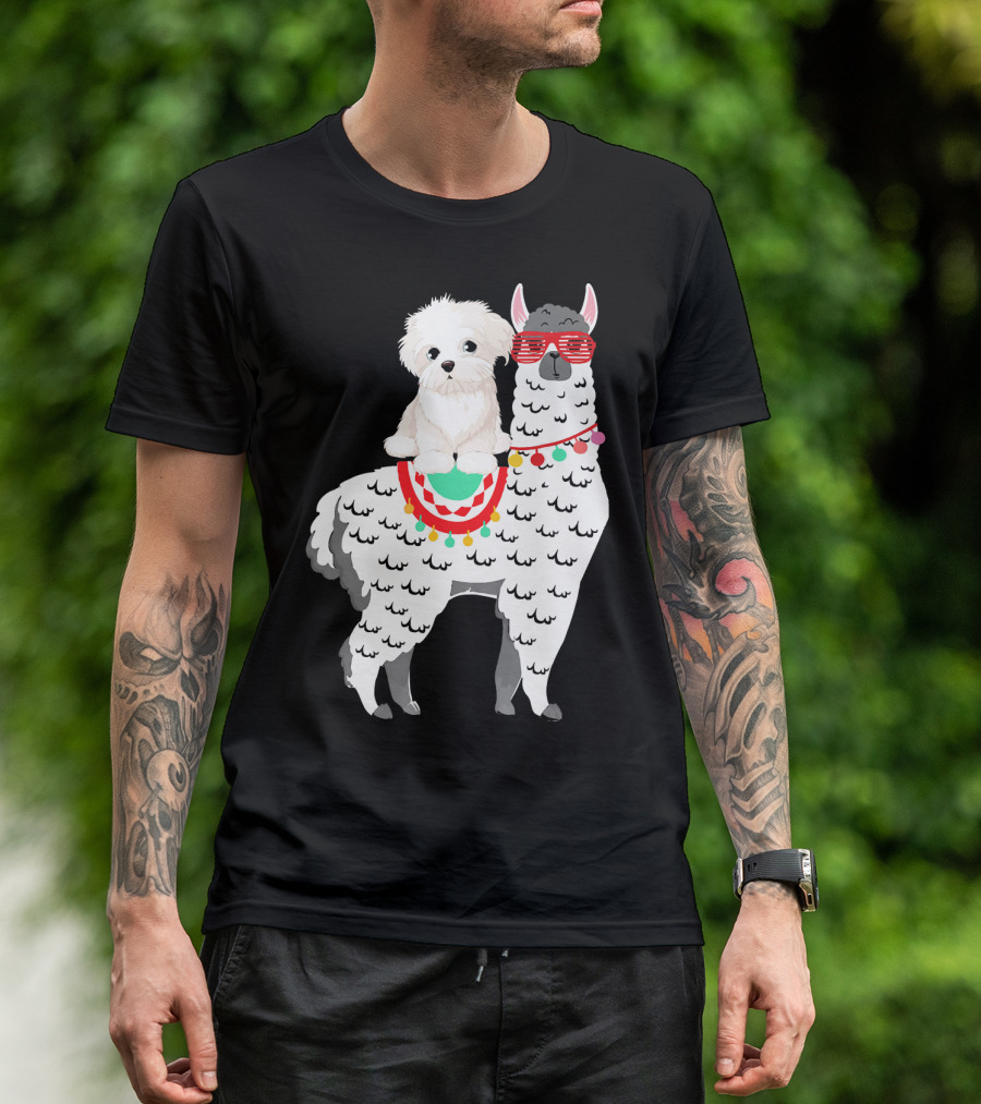 Fa La Llama Westie Riding Llama With Sunglasses And Festive Blanket T-Shirt