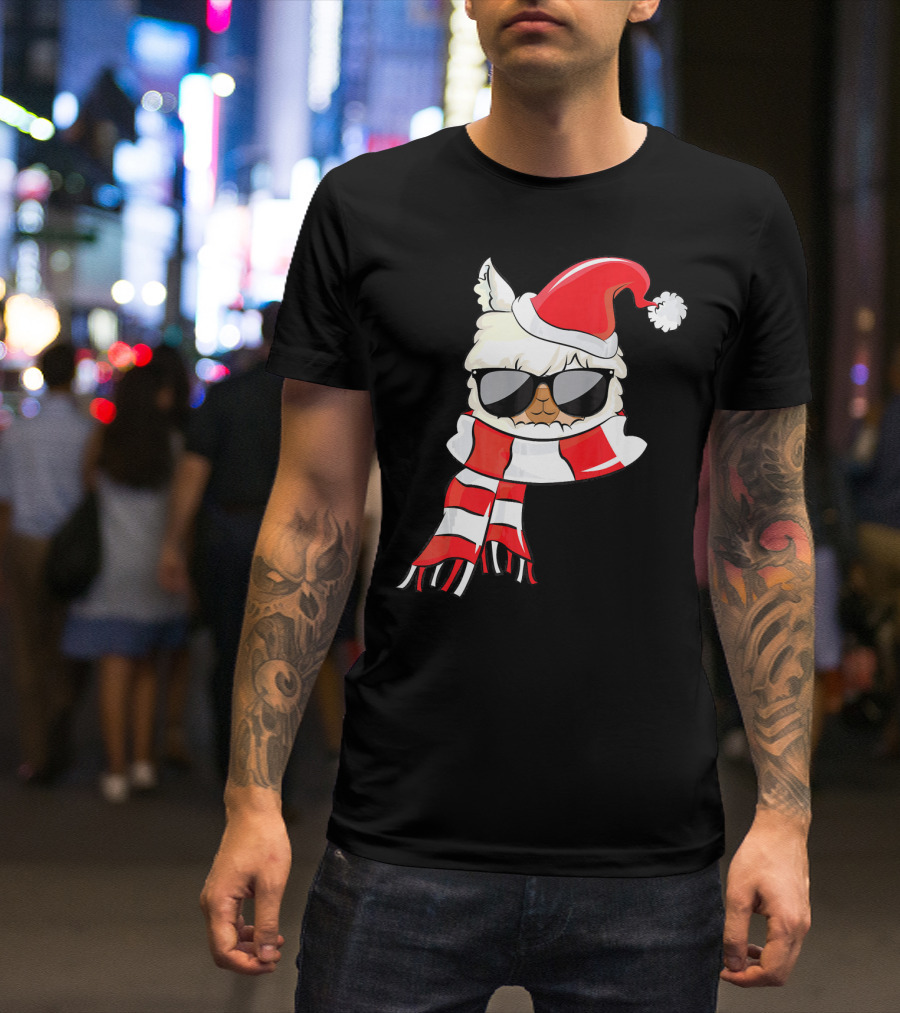 Funny Llama Santa Hat Alpaca Christmas Accessory T-Shirt