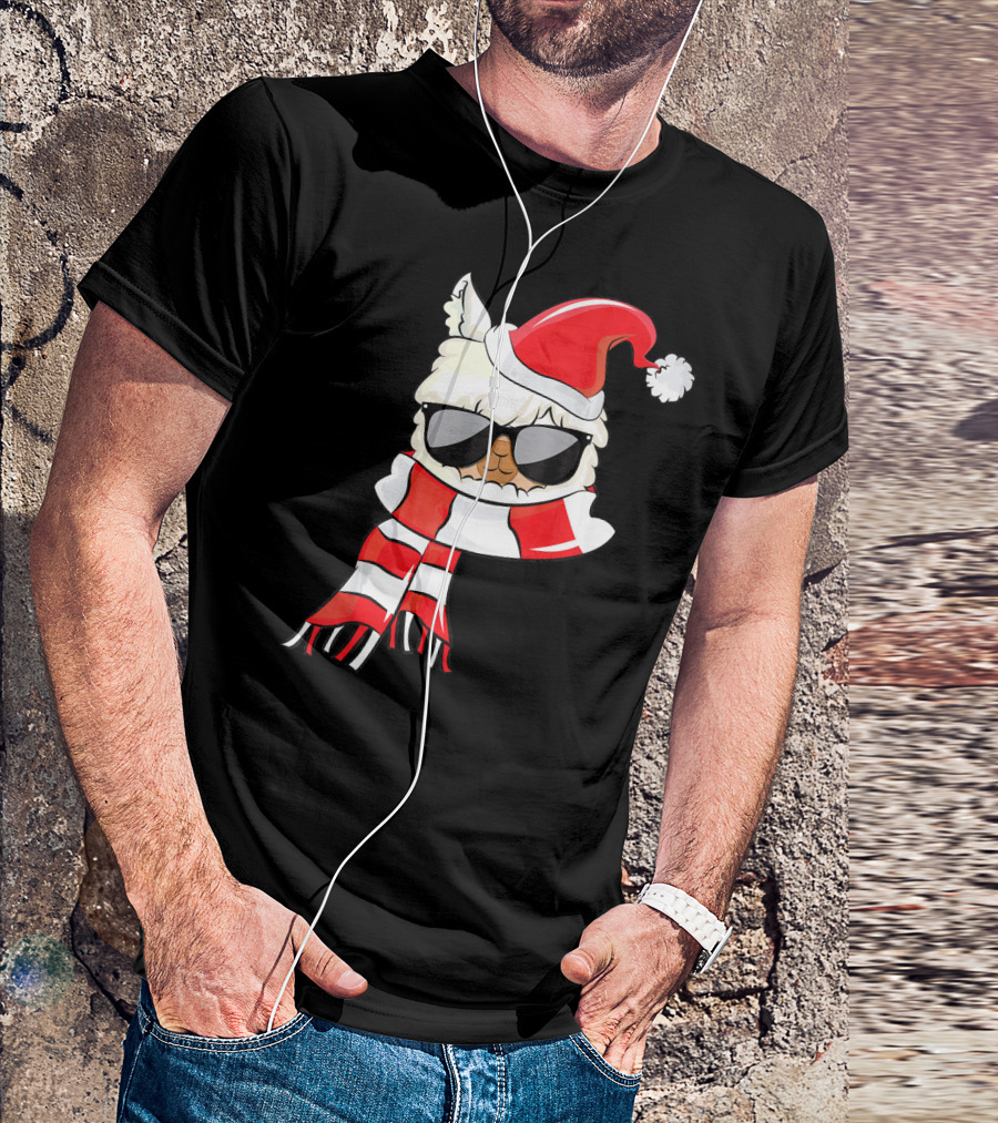Funny Llama Santa Hat Alpaca Christmas Accessory T-Shirt