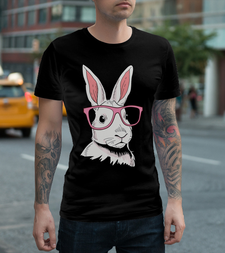 Easter Bunny Nerdy Hipster Rabbit with Pink Glasses T-Shirt