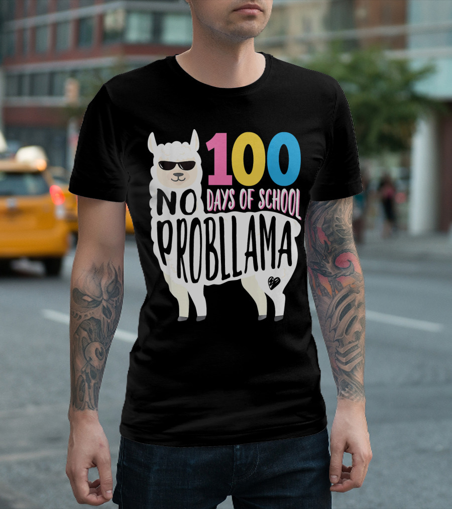 100 Days Of School No Probllama Llama with Sunglasses T-Shirt