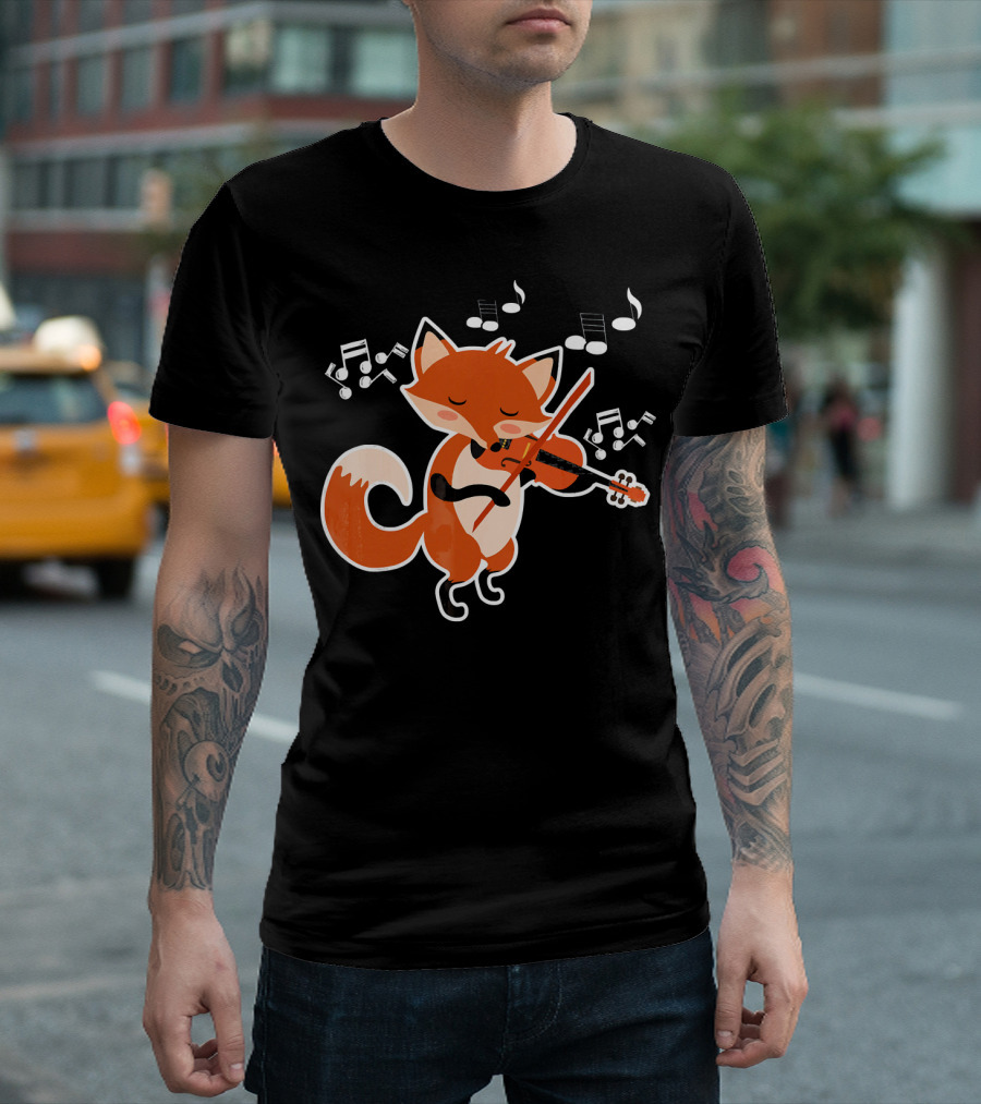 Fox Playing Violin with Musical Notes T-Shirt