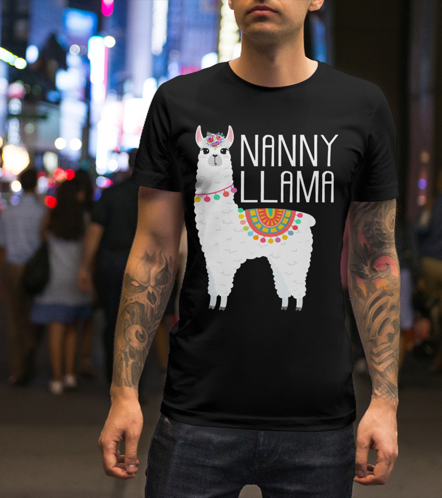 Nanny Llama Festive Fun With Colorful Saddle And Floral Crown T-Shirt