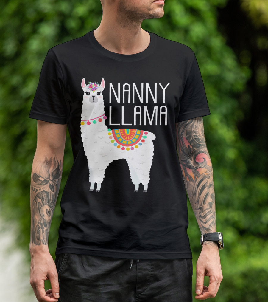 Nanny Llama Festive Fun With Colorful Saddle And Floral Crown T-Shirt