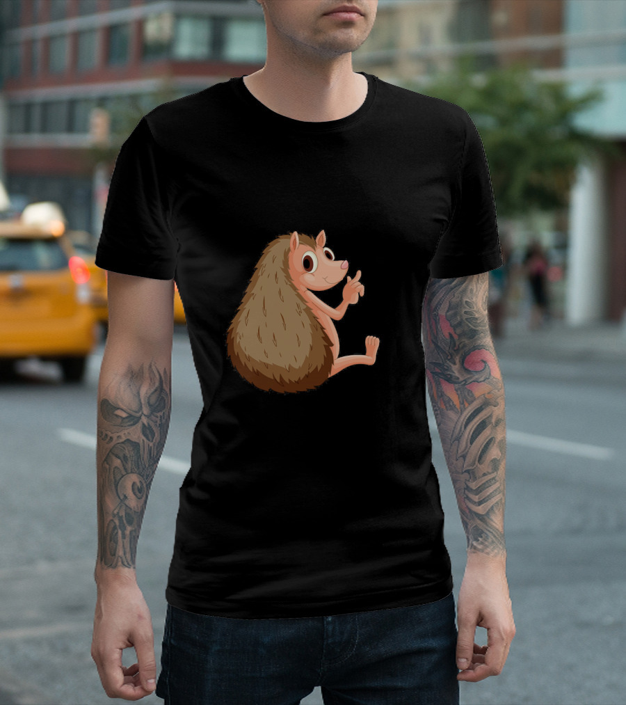 Hedgehog Animal Sitting and Smiling with Raised Finger T-Shirt
