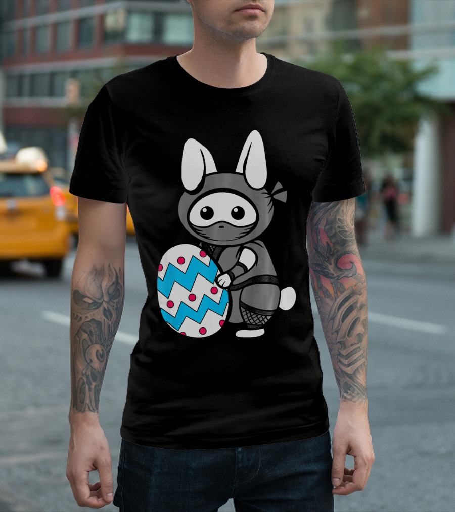 Easter Sunday Bunny Ninja Egg Hunt Hidin With Cute Zigzag And Polka Dot Egg T-Shirt
