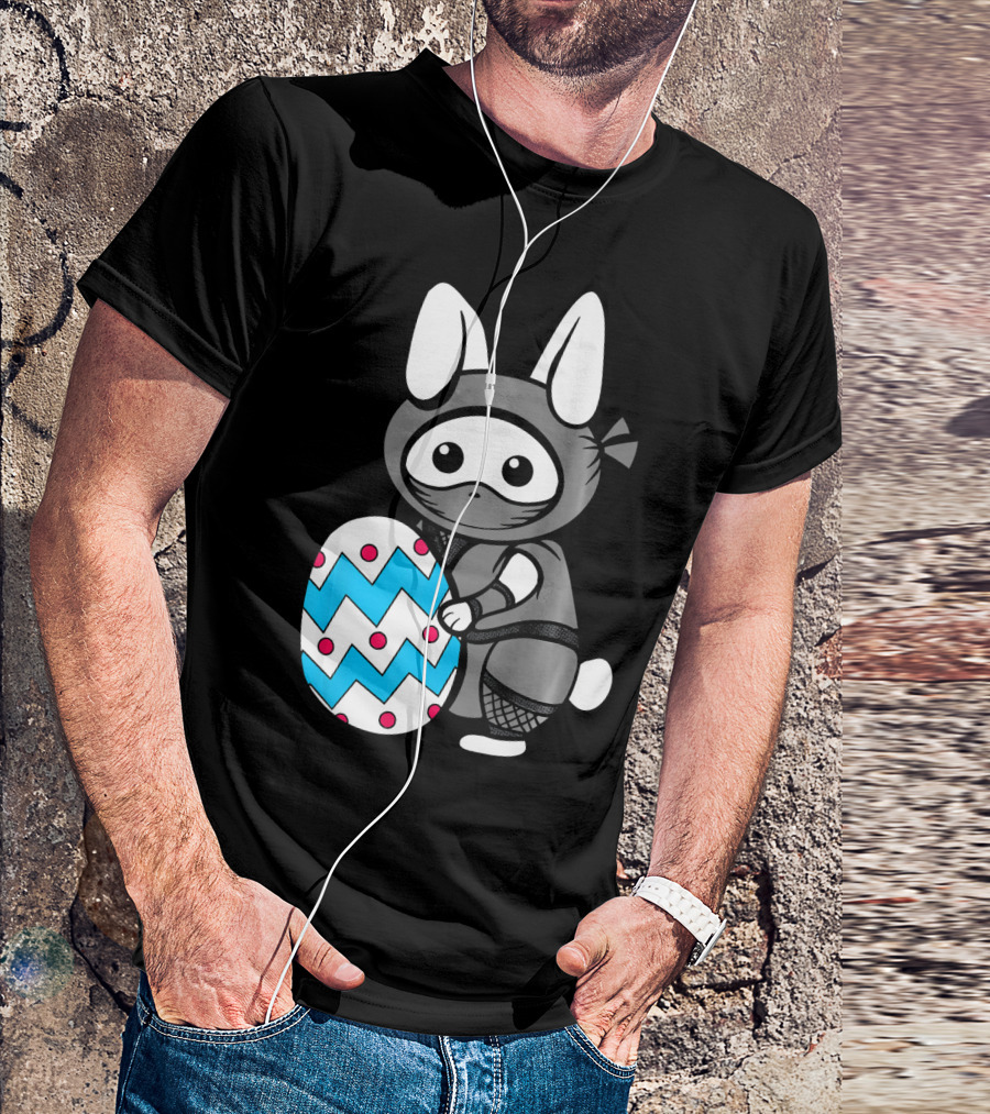 Easter Sunday Bunny Ninja Egg Hunt Hidin With Cute Zigzag And Polka Dot Egg T-Shirt