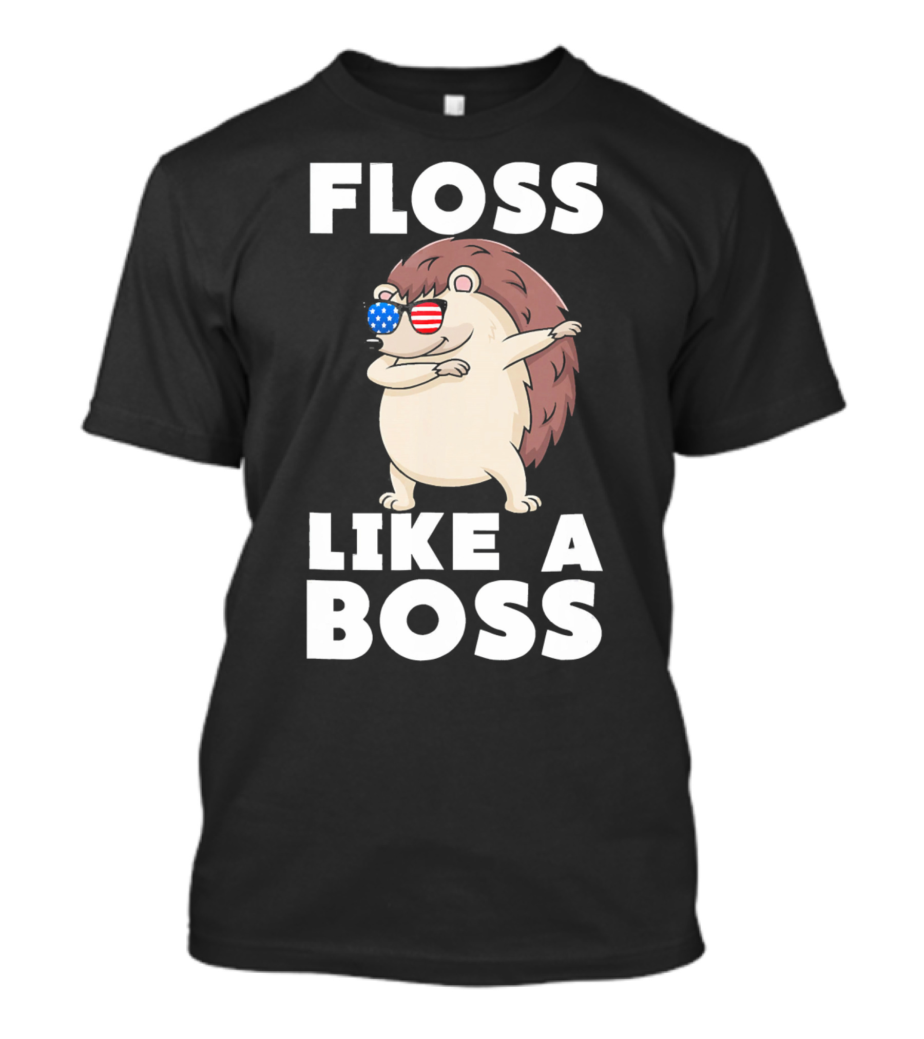 Floss Like A Boss Cute Hedgehog With American Flag Sunglasses T-Shirt