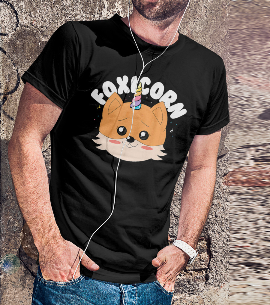Foxicorn Unicorn Funny Birthday Fox With Rainbow Horn T-Shirt