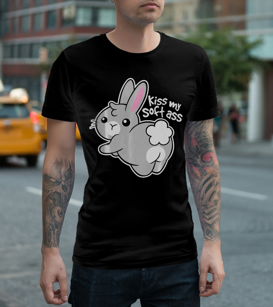 Funny Bunny Easter Day Kiss My Soft Ass Iconic Rabbit Humor T-Shirt