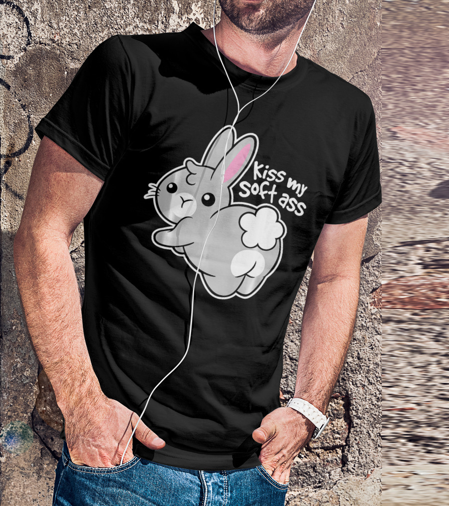 Funny Bunny Easter Day Kiss My Soft Ass Iconic Rabbit Humor T-Shirt
