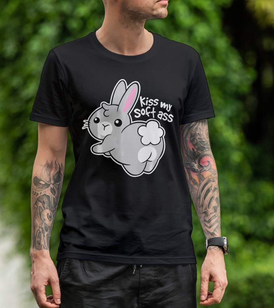 Funny Bunny Easter Day Kiss My Soft Ass Iconic Rabbit Humor T-Shirt