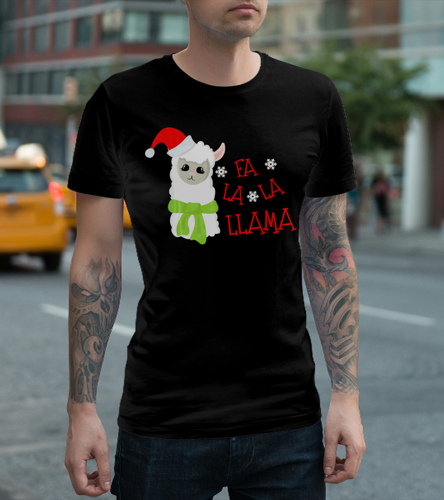 Fa La La Llama Christmas Santa Hat Alpaca T-Shirt
