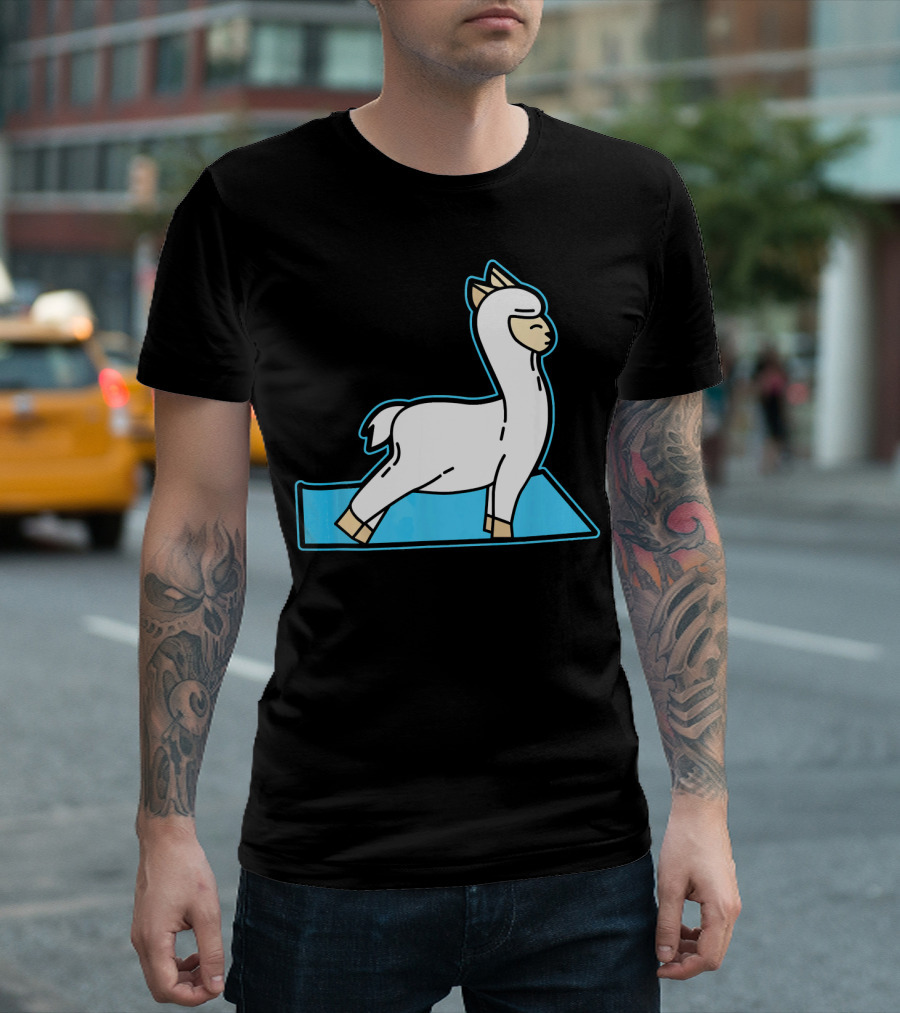 Funny Llama Alpaca Yoga Pose Mat T-Shirt