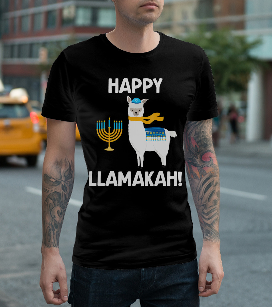 Happy Llamakah Hanukkah Llama Menorah Star Of David T-Shirt