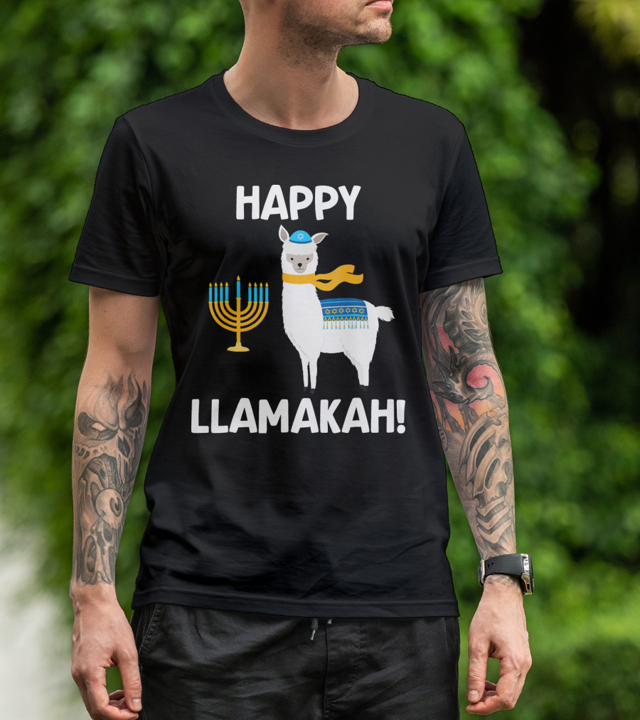 Happy Llamakah Hanukkah Llama Menorah Star Of David T-Shirt