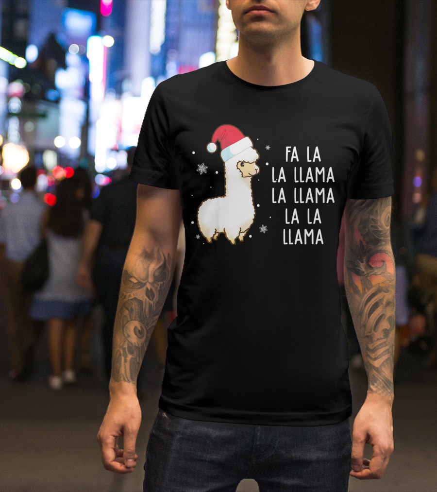 Fa La La Llama Santa Hat Christmas Cute Alpaca T-Shirt