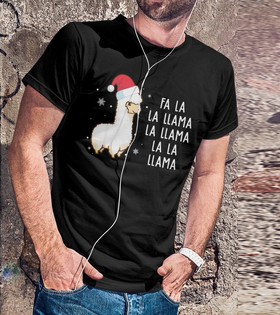 Fa La La Llama Santa Hat Christmas Cute Alpaca T-Shirt