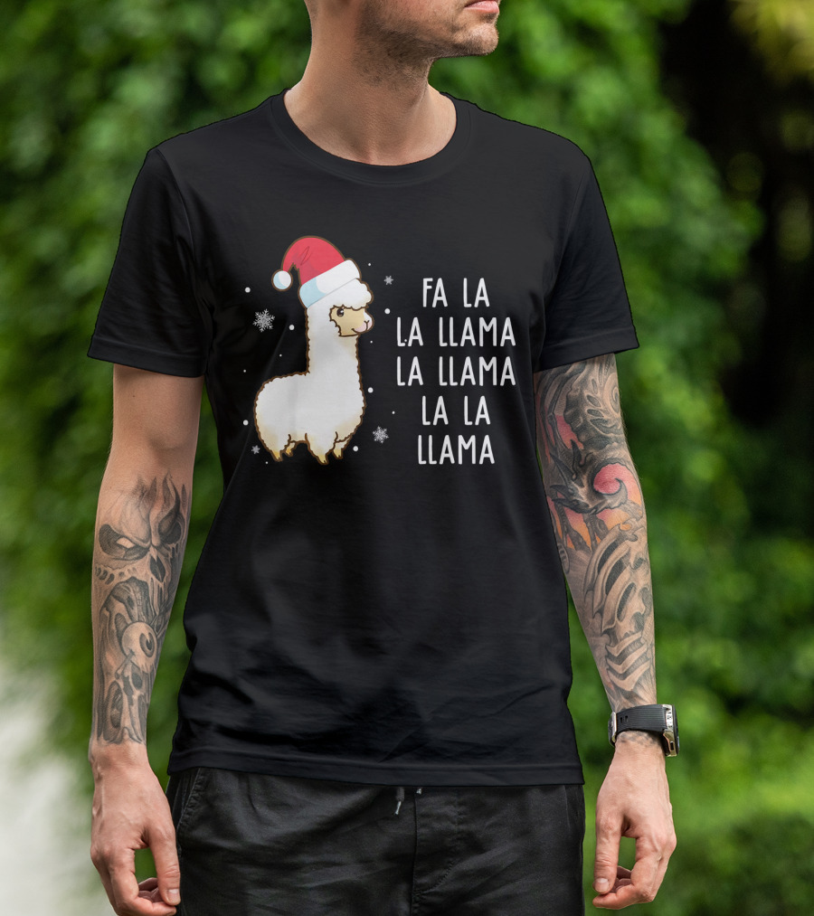 Fa La La Llama Santa Hat Christmas Cute Alpaca T-Shirt