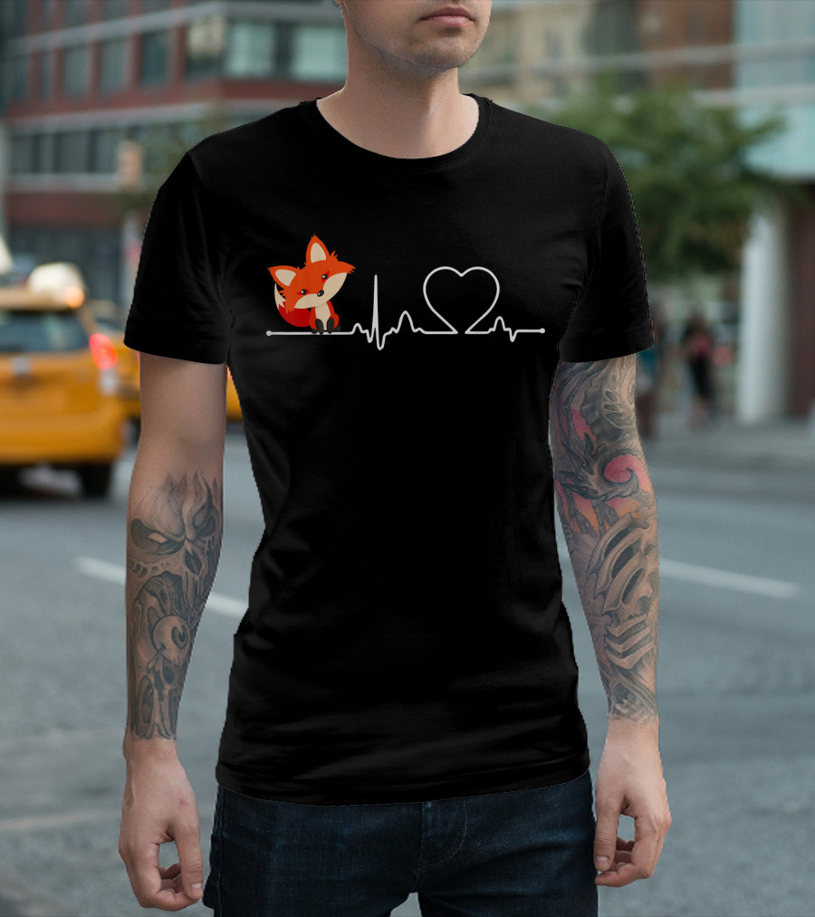 Fox Heartbeat Love With Cute Fox And Heart Line T-Shirt