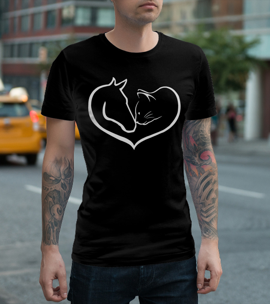 Easily Distracted by Horses and Cats Heart Image T-Shirt