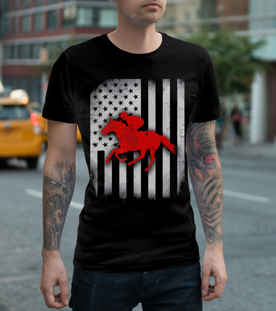 US Flag Horse Racing T-Shirt