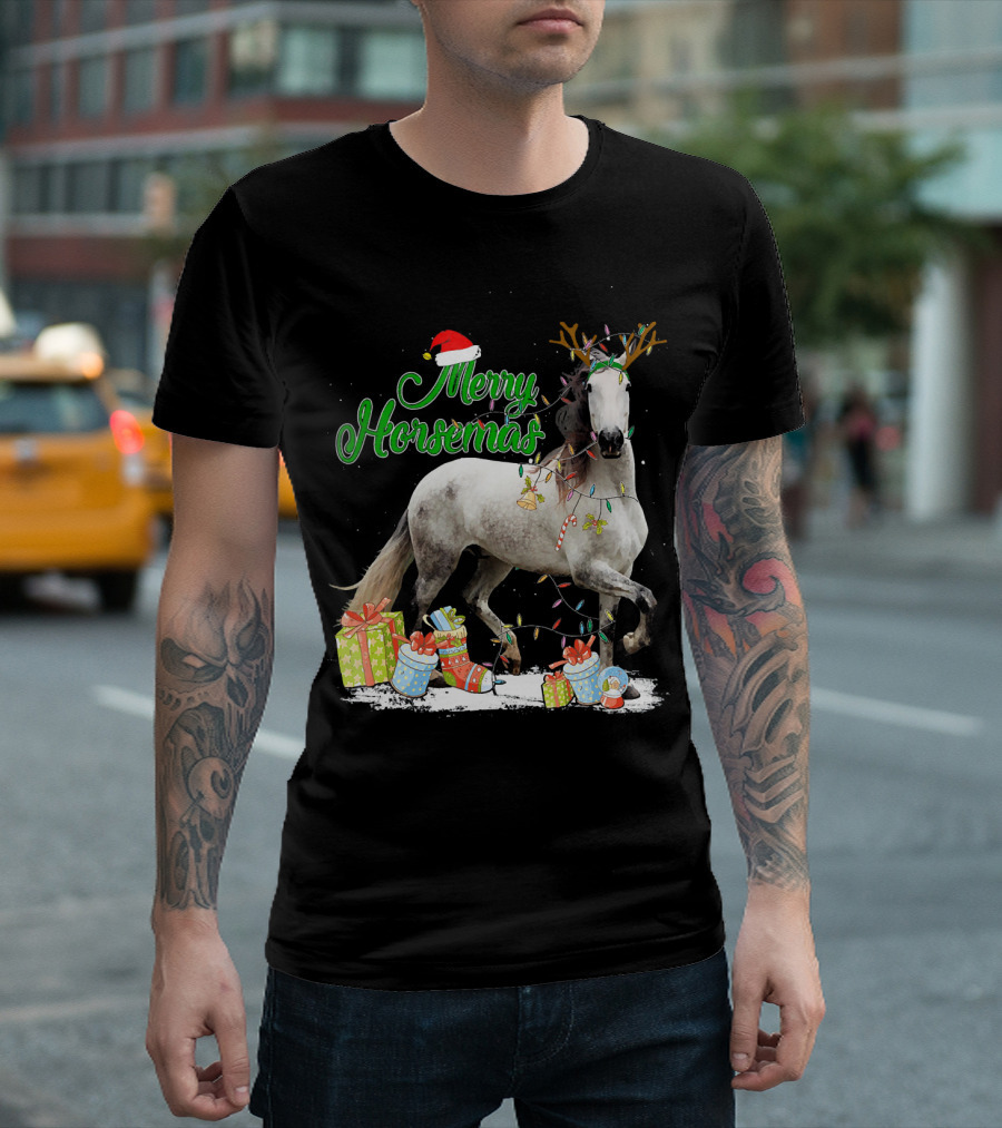 Merry Horsemas with Christmas Lights and Gifts for Horse Lovers T-Shirt