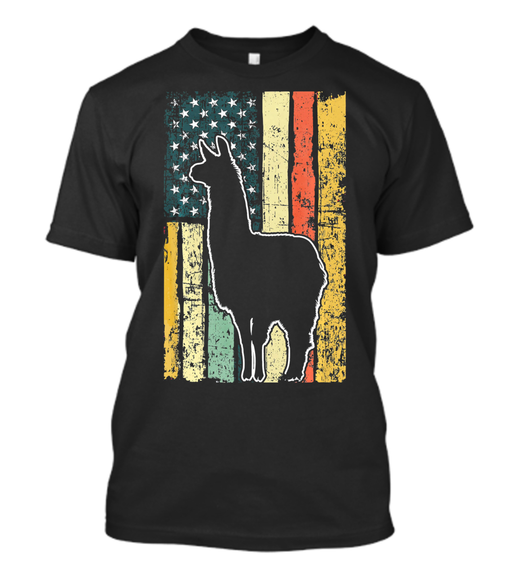 Llama Alpaca Silhouette Vintage American Flag Style USA T-Shirt