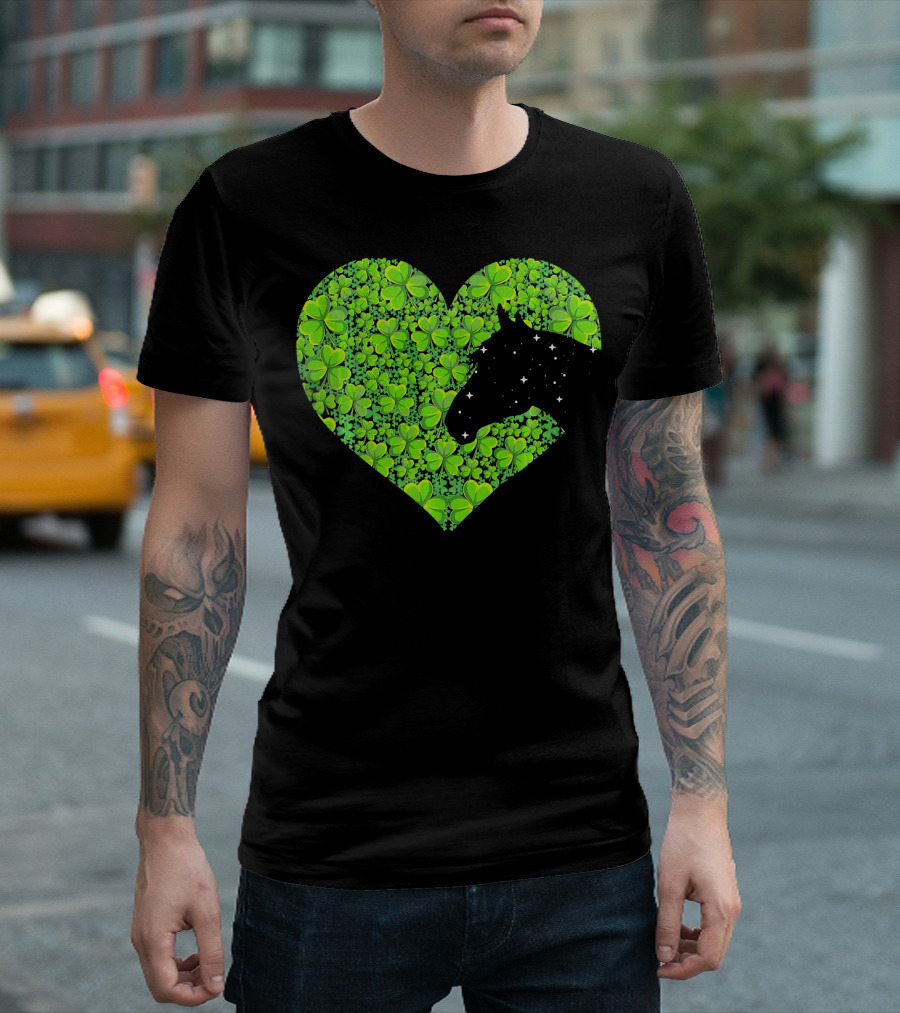 Horse Heart Shamrock Lover Green Clover T-Shirt