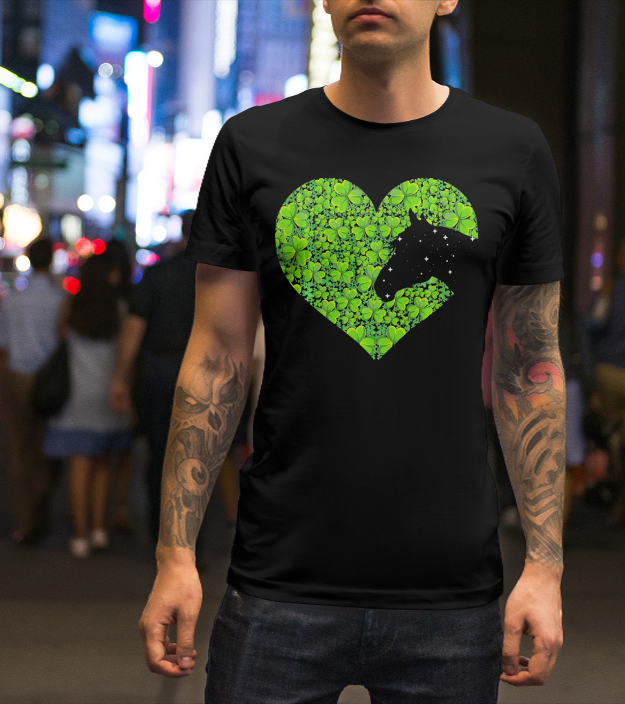 Horse Heart Shamrock Lover Green Clover T-Shirt