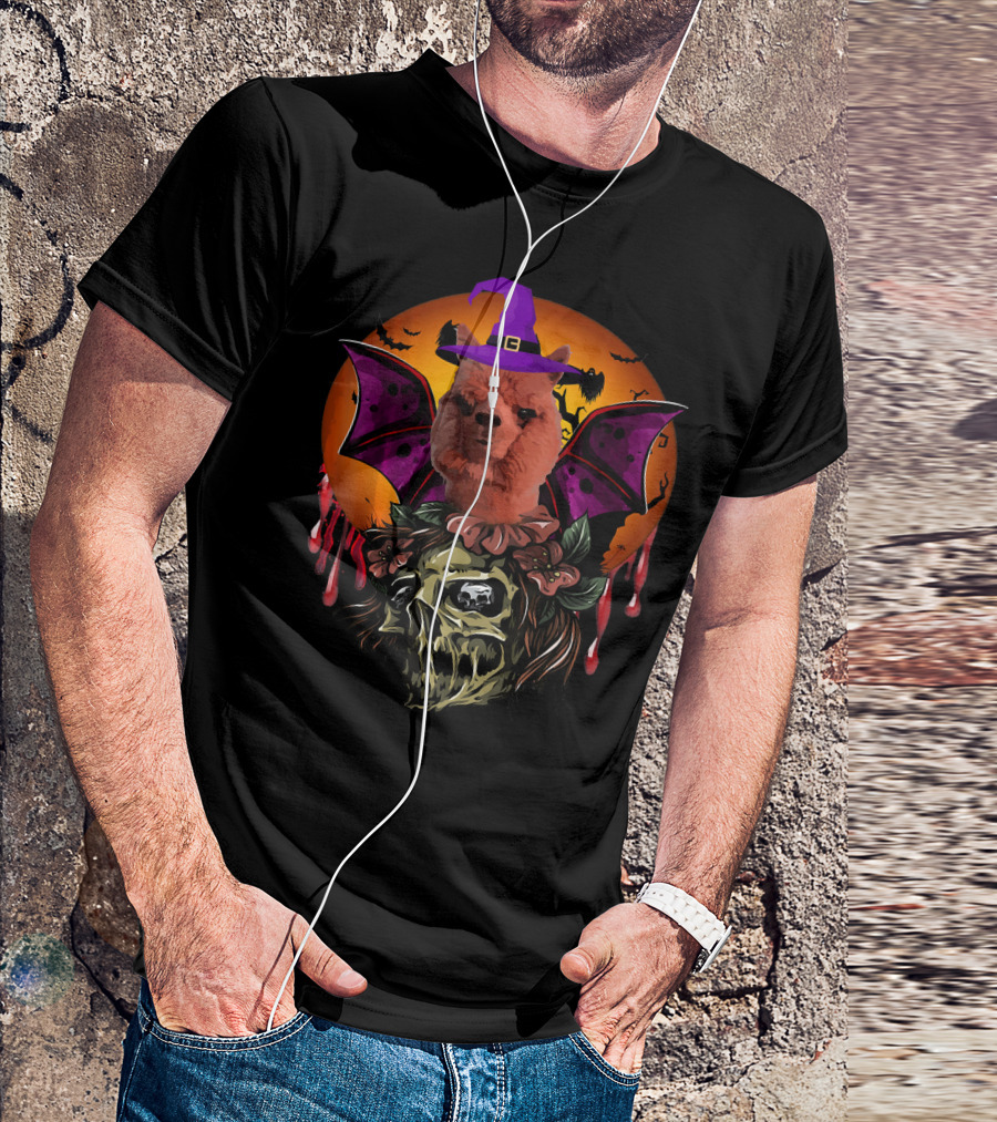 Llama Alpaca Witch Bat Skull Halloween Moon T-Shirt