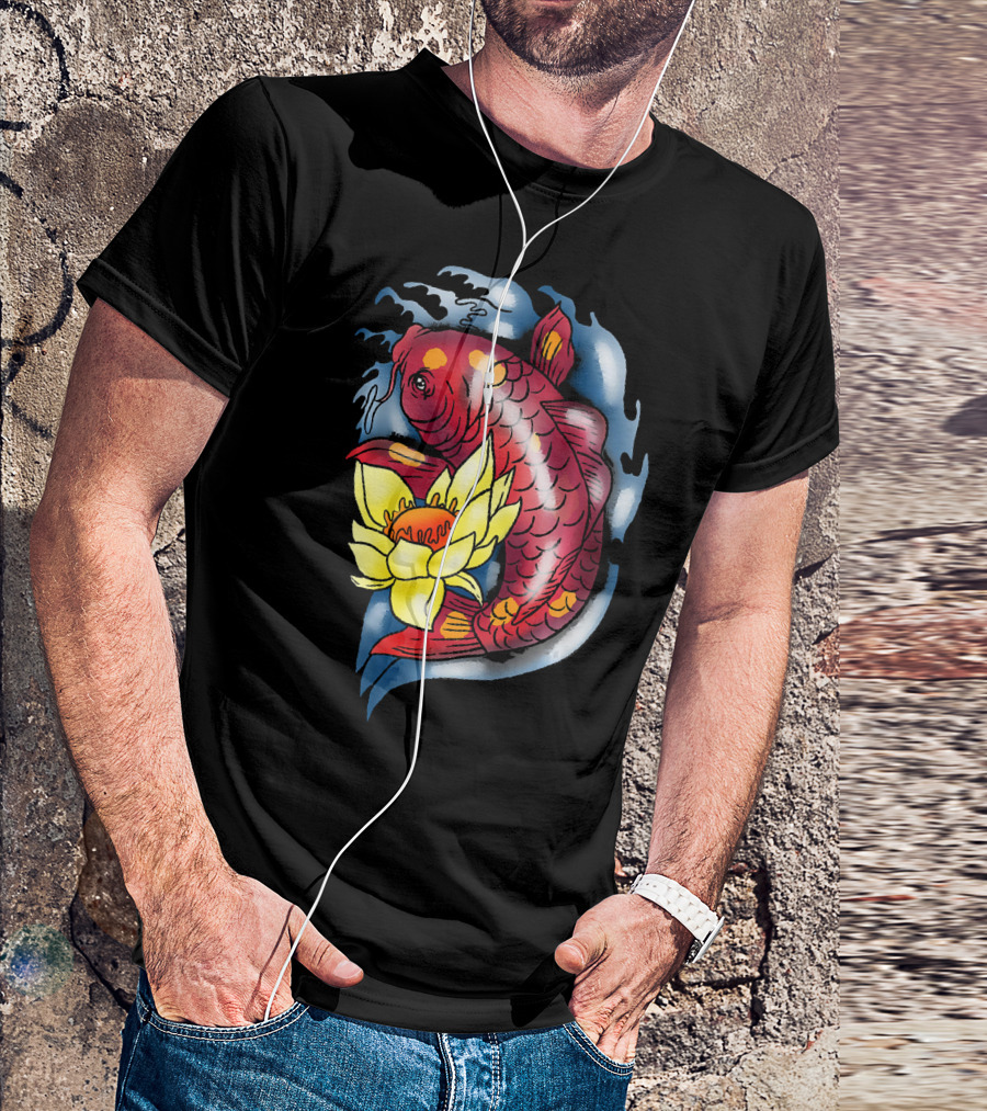 Koi Fish Jinli Japanese Tattoo Art Style With Water And Lotus T-Shirt